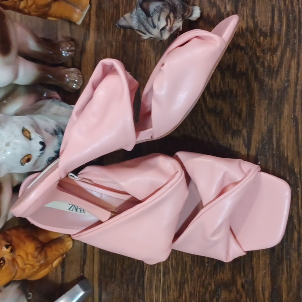 ZARA Petal Pink Padded Double Strap Kitten Heels sz.40/9 - Picture 2 of 7
